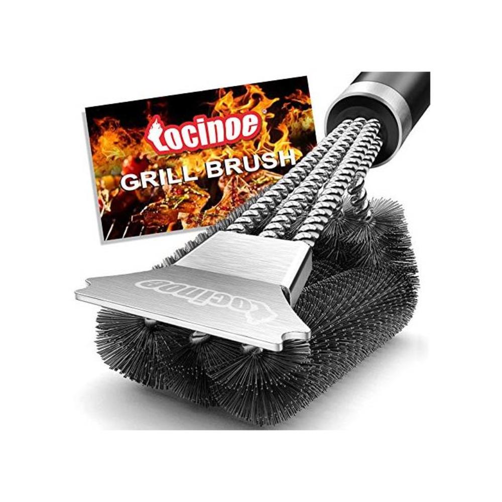 Grill Brush and Scraper - Extra Strong BBQ Cleaner Accessories - Safe Wire Bristles 18 Stainless Steel Barbecue Triple Scrubber Cleaning Brush for Gas/Charcoal Grilling Grates, Wiz B08QNC8GM6
