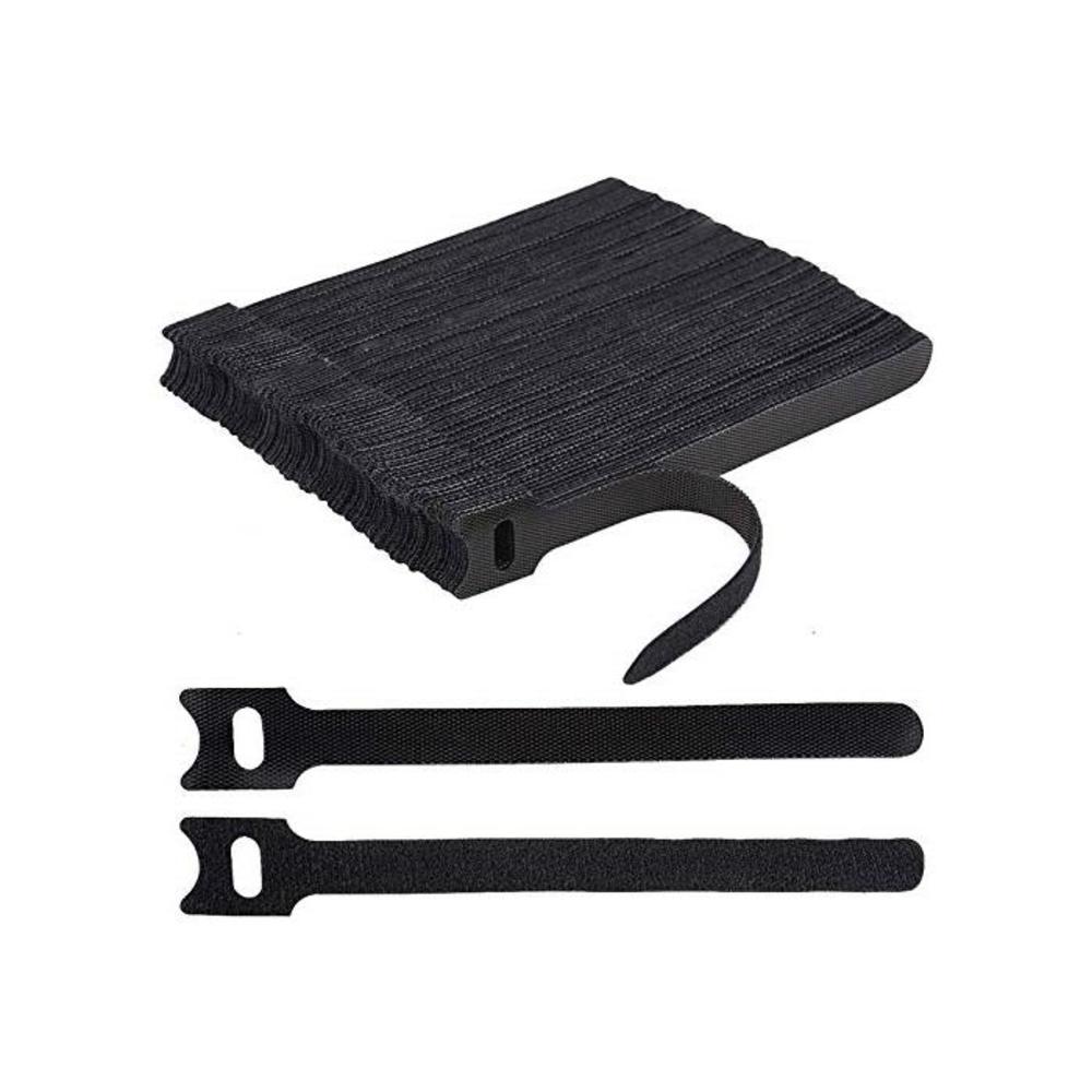 H HOME-MART 100pcs 7.9inch Reusable Cable Ties, Cable Management, Cable Straps Adjustable Releasable Tidy Wrap Hook and Loop Strong Black Cable Strap Cable Tie, 20cmx12mm (100-Pack B08CHDFH36