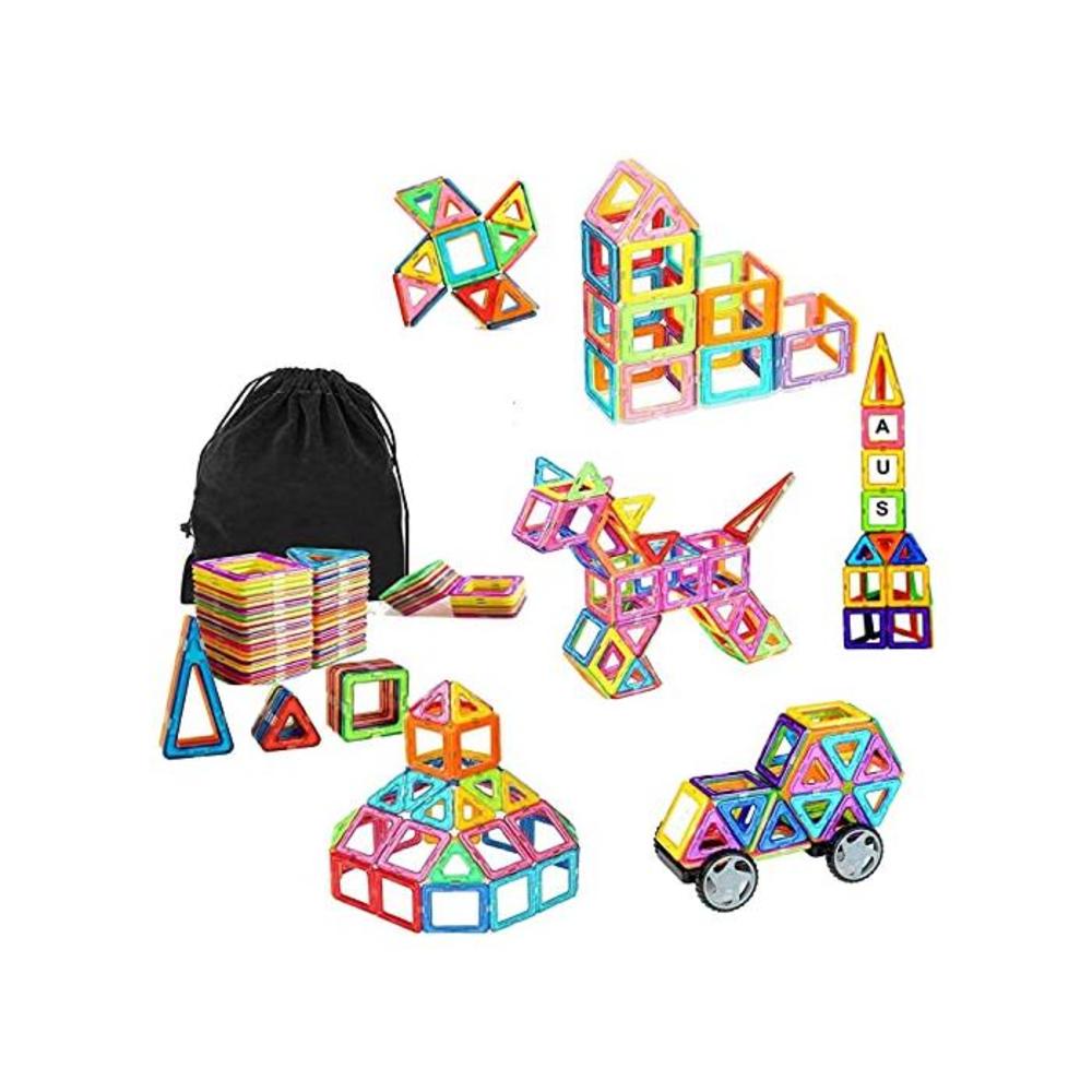 Ausear Portable 79pcs Magnetic Building Blocks Magnet Tiles Educational Stacking Blocks Toys Gifts with Wheels for Toddlers Kids Boys Girls Over 3 Years Old Perfect for Travel B07B61WXYF