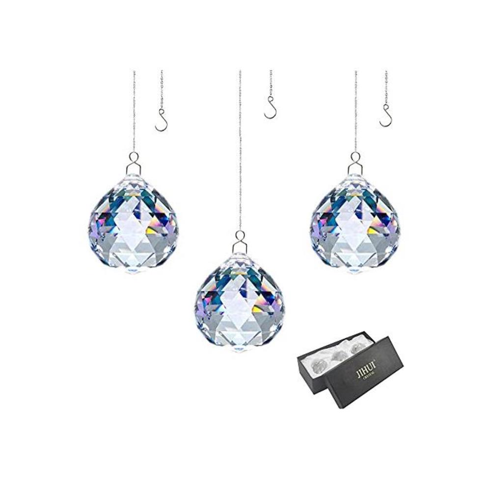 JIHUI Crystal Prism Ball Window Suncatcher Rainow Maker 30mm/1.18 inches with Chain for Easy Hanging Pack of 3 B07V4LYY7B