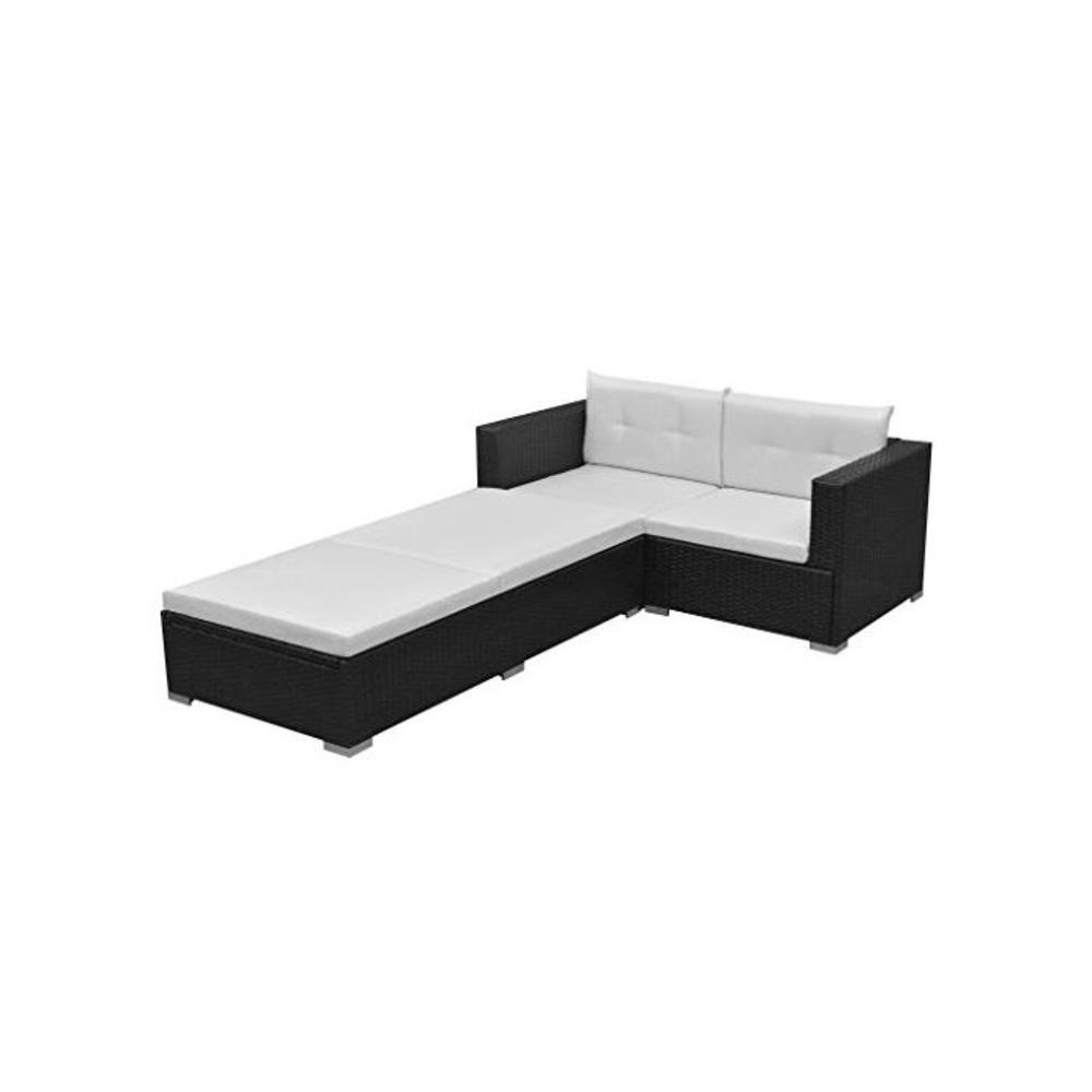 vidaXL 3 Pieces Garden Lounge Set with Padded Cushions Poly Rattan Patio Sofa 2 Corner Sofa 1 Adjustable Sun Lounger Patio Furniture Grey B07M7CMC41
