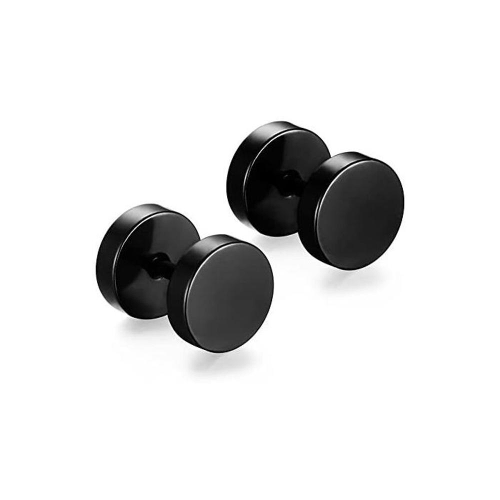 Niome Men Women 8MM Stainless Steel Barbell Stud Earrings Ear Piercing Plugs Tunnel Punk Style (Black) B01N4WYUY0