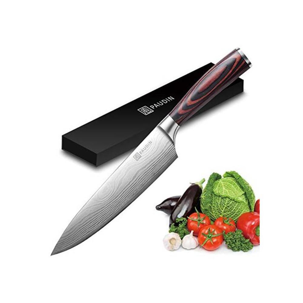 Chef Knife - PAUDIN Pro Kitchen Knife 8 Inch Chefs Knife N1 German High Carbon Stainless Steel Knife with Ergonomic Handle, Ultra Sharp, Best Choice for Home Kitchen &amp; Restaurant B07BVR9F8Q