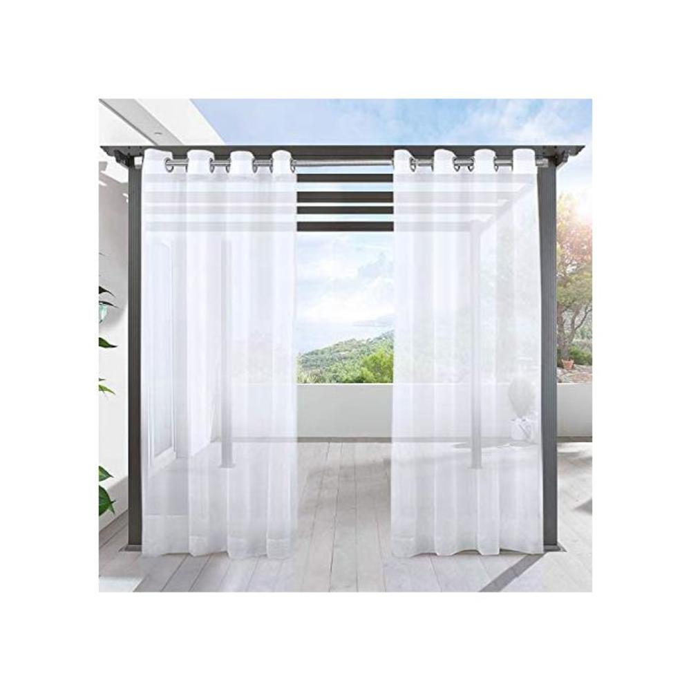 LIFONDER Patio Sheer Curtain Panels - Indoor Outdoor Grommet Waterproof White Sheer Drapes Pergola Shades Porch Blinds for Deck/Gazebo / Cabana, 54 Inch Width by 84 Inch Length, 1 B07C2DVTRW