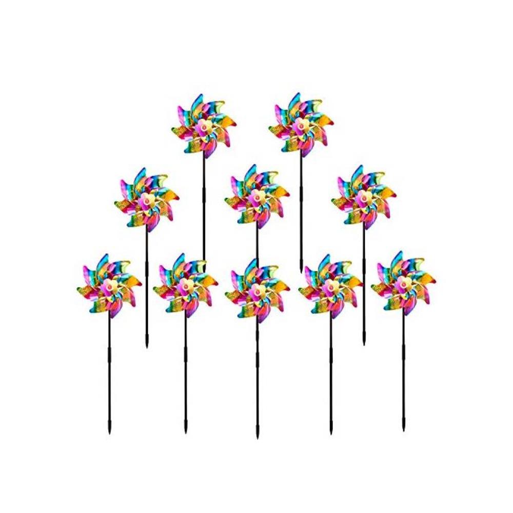 Sparkly Holographic Pinwheel Reflective Whirl Pinwheels Spinners Windmill Bright Blended Golden Design DIY Set for Kids Adult Garden Orchard Lawn Farm Beach Decor (Set of 10) (Rain B08F28S61G