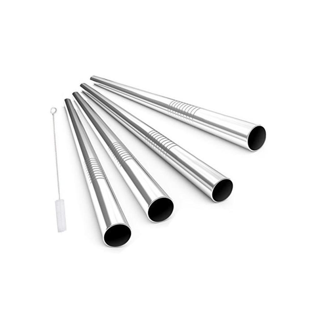 ALINK Stainless Steel Drinking Straws, Extra Wide Long Reusable Fat Boba Metal Smoothie Straws Jumbo, 12 mm X 9 in Set of 4 with Cleaning Brush B00SKQ40B6