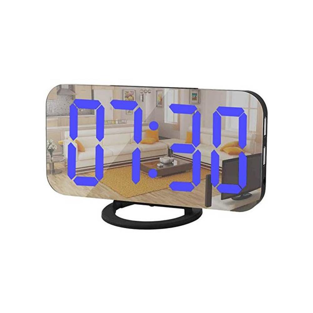Digital Alarm Clock,Mirror Surface LED Electronic Clocks,with USB Charger,Snooze Model, Auto/Custom Brightness,for Office Table Bedroom Nightstand(Black-Blue) B08DC99P7D