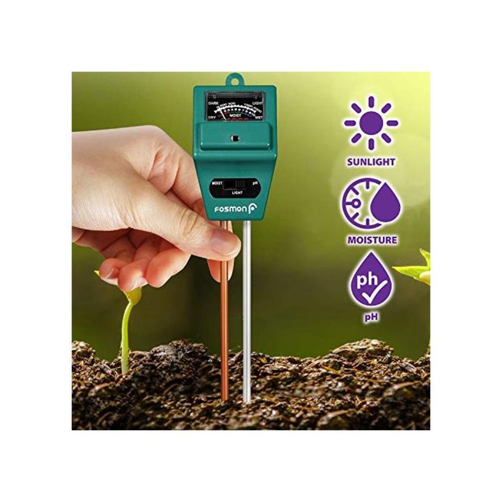 Fosmon Soil pH Tester - 3-in-1 Measure Soil pH Level, Moisture Content, Light Amount Soil Test Kit for Indoor Outdoor Plants, Flowers, Vegetable Gardens and Lawns B01MRUW82L
