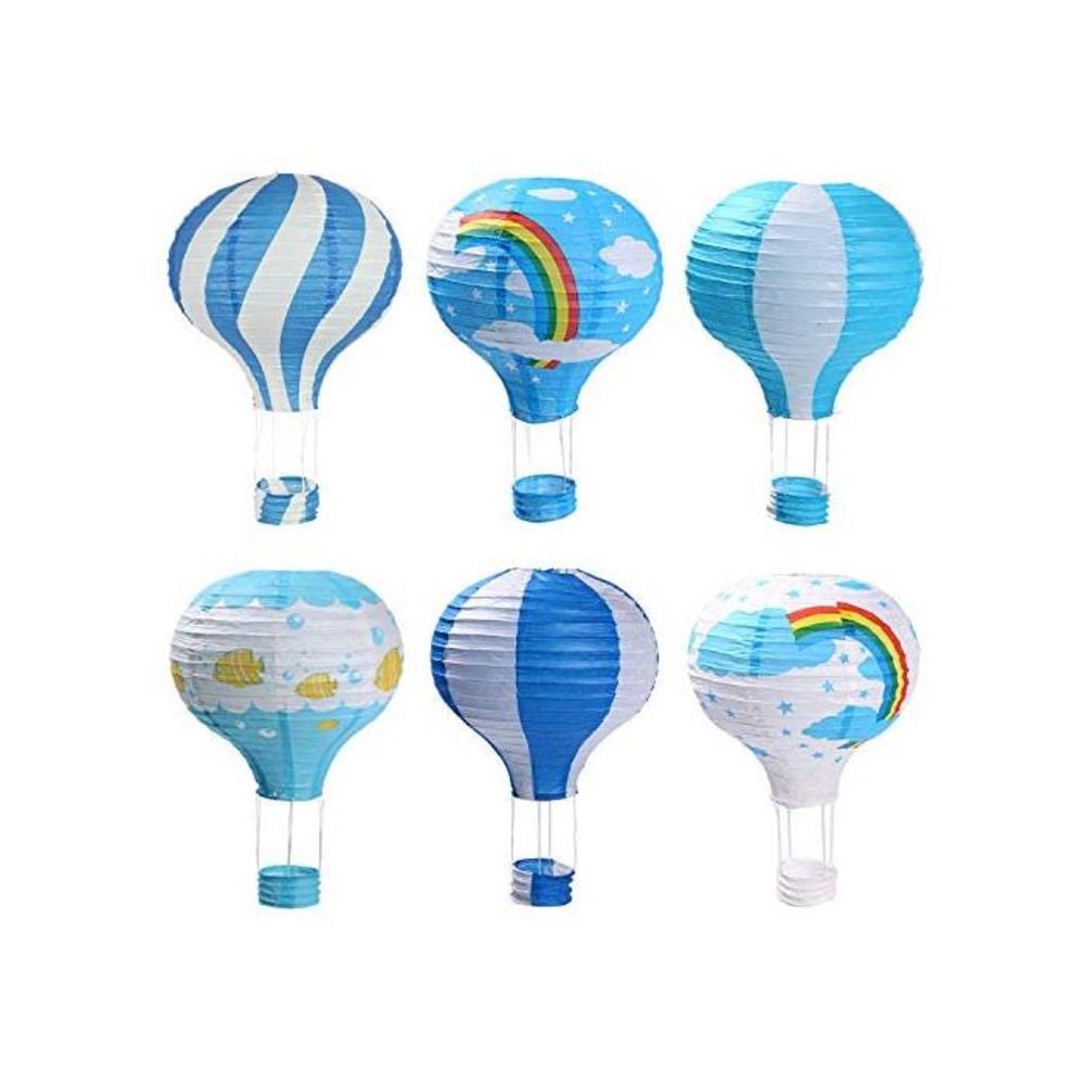 Hot Air Balloon Paper Lanterns for Wedding Birthday Engagement Christmas Party Decoration Blue Set Pack of 6 B07S71YJQX