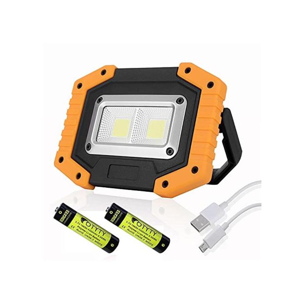 OTYTY 2 COB 30W 1500LM LED Work Light, Rechargeable Portable Waterproof LED Flood Lights for Outdoor Camping Hiking Emergency Car Repairing and Job Site Lighting (1 Pack) B07GCDGY3Q