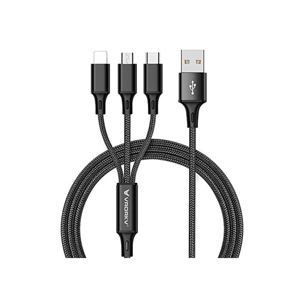 VRORKV USB Multi Charging Cable USB to Phone/Type C/Micro 3 in 1 Universal Charger for Smartphones and Tablets, Nylon Braided 1.2m(4ft) (Black) B07DVHD6YN