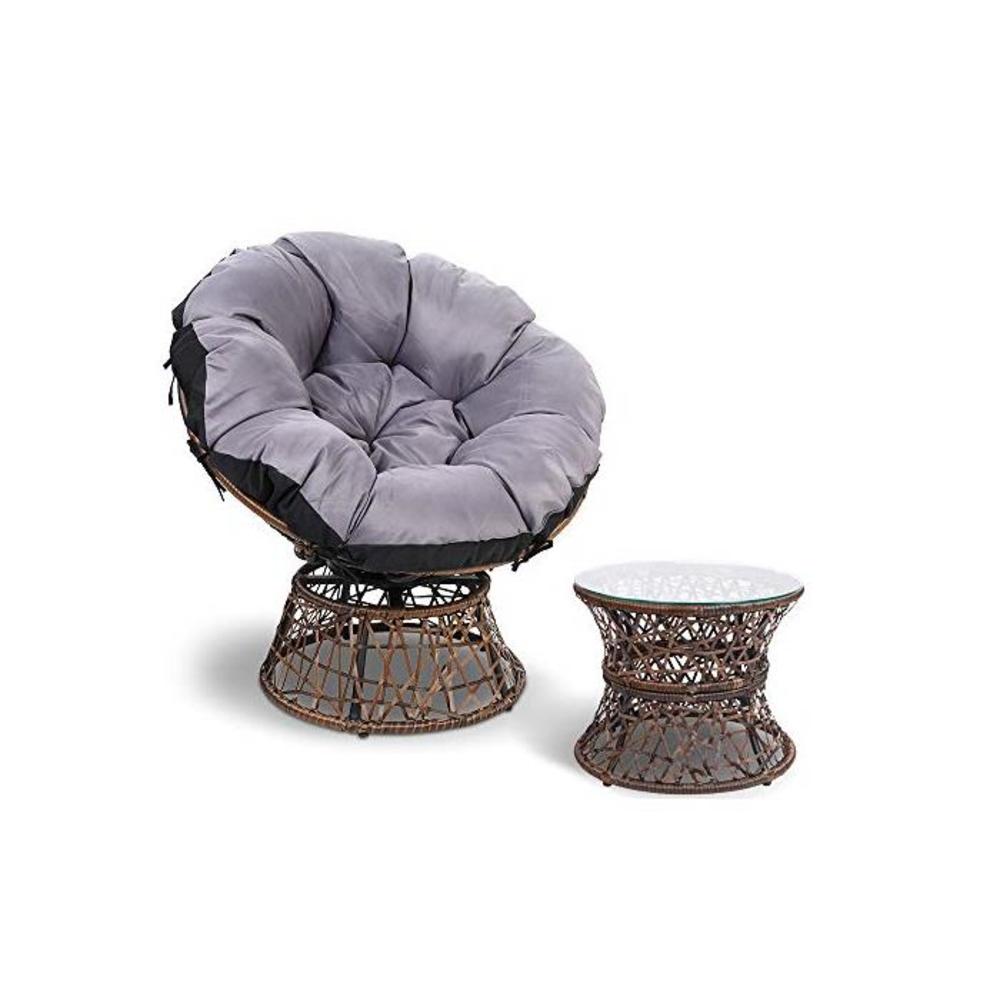 Gardeon Swivel Papasan Chair Indoor Outdoor Furniture Lounge with Padded Seat-Brown B07H9VJMRF
