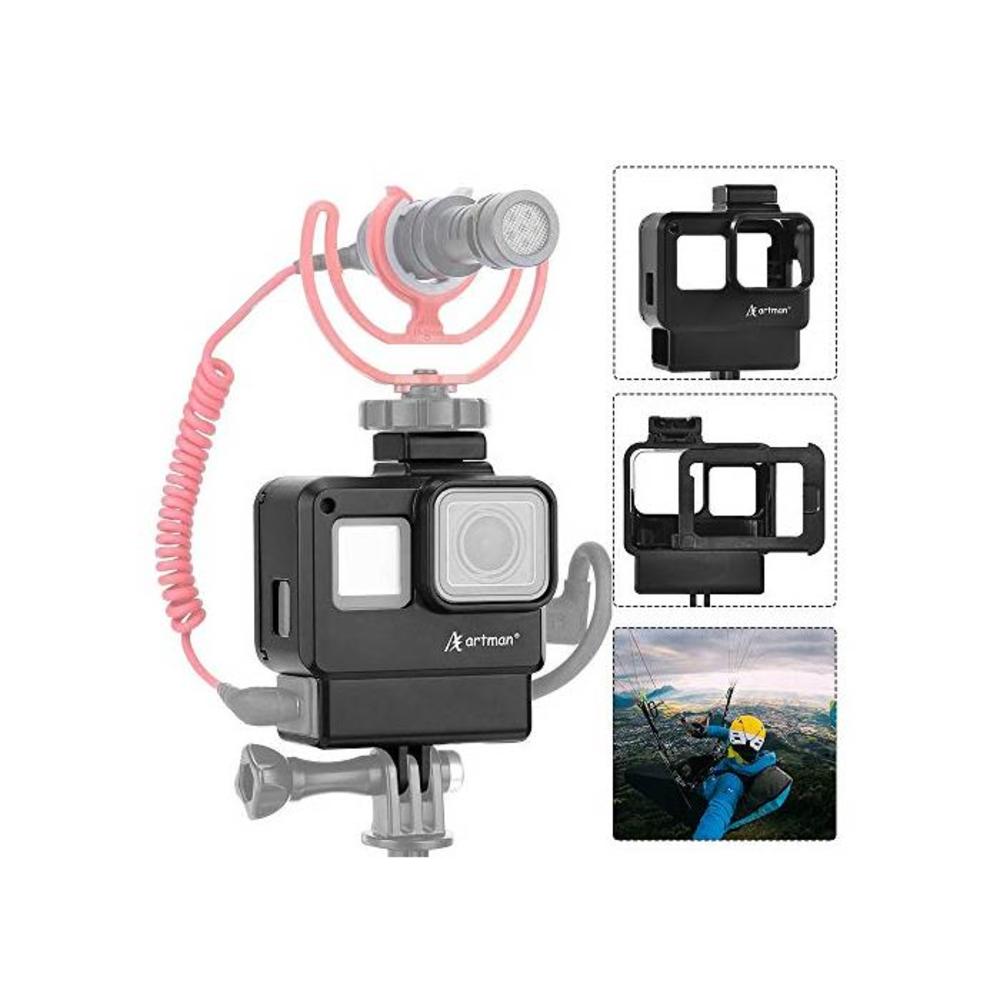 Artman Hero 7 Black Vlogging Case Protective Housing Frame Cage Mount with Microphone Cold Shoe Adapter Compatible with GoPro Hero 7/6/5 Black - Action Camera Accessories B07PXS8355