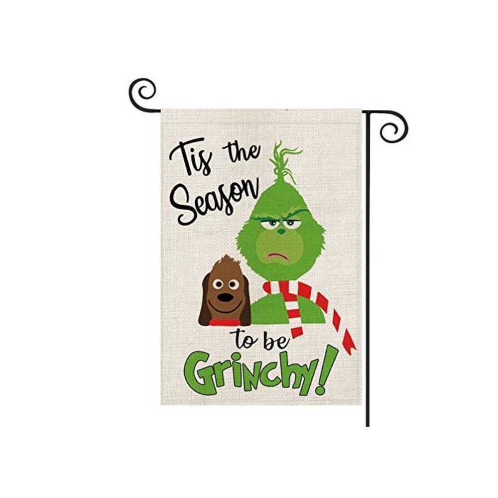 AVOIN Tis The Season to Be Grinch Garden Flag Vertical Double Sized, Christmas Winter Holiday Party Yard Outdoor Decoration 12.5 x 18 Inch B08KJCC9J5