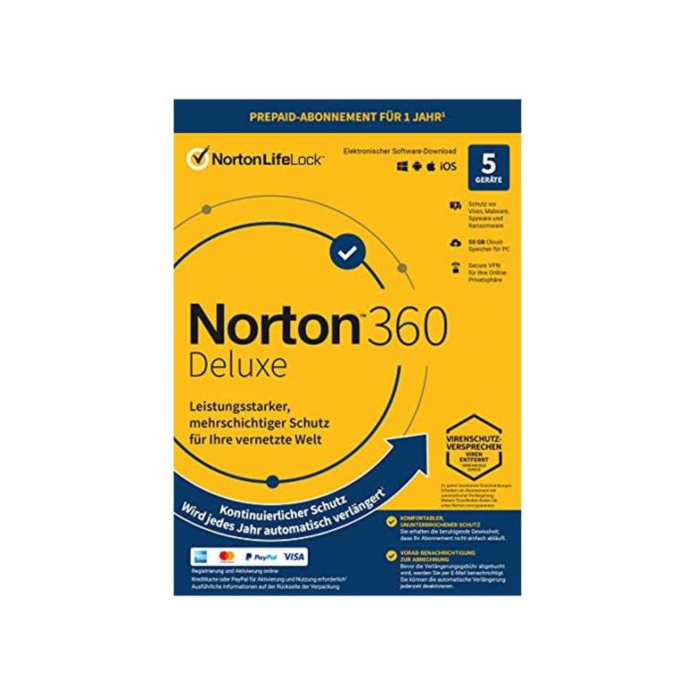 Norton 360 Deluxe 2021 5 Devices 1 Year Subscription with Automatic Extension Secure VPN and Password Manager PC/Mac/Android/iOS Activation Code in Original Packaging B07V4G7Y7S