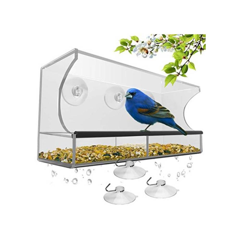 Best Window Bird Feeder with Strong Suction Cups &amp; Seed Tray Outdoor Birdfeeders for Wild Birds Finch Cardinal Bluebird Large Outside Hanging Birdhouse Kits Drain Holes + 3 Extra S B00YSU3WG2