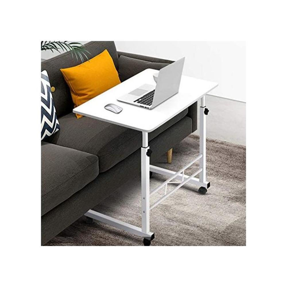 Mobile Laptop Desk Adjustable Height 360°Rotation Wooden Table Top Metal Frame Notebook Computer Stand Up Cart Study Work Dining Desk for Home Office - White B07DCMZ6M1