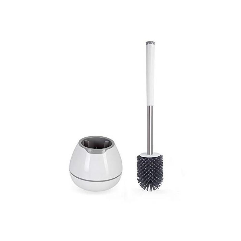 BOOMJOY Toilet Brush and Holder Set, Silicone &amp; Antibacterial Bristles Bathroom Cleaning Bowl Brush Kit-White B07MW4W18M