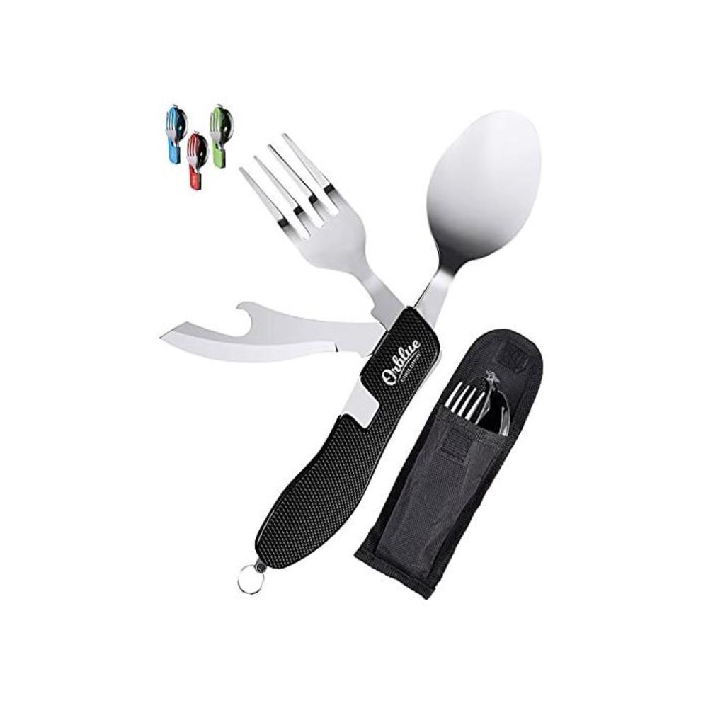 Orblue 2-PACK 4-in-1 Camping Utensils - Portable Stainless-Steel Camping Spoon, Fork, Knife and Can/Bottle Opener - Backpacking Utensils with Case B0739N6GZZ