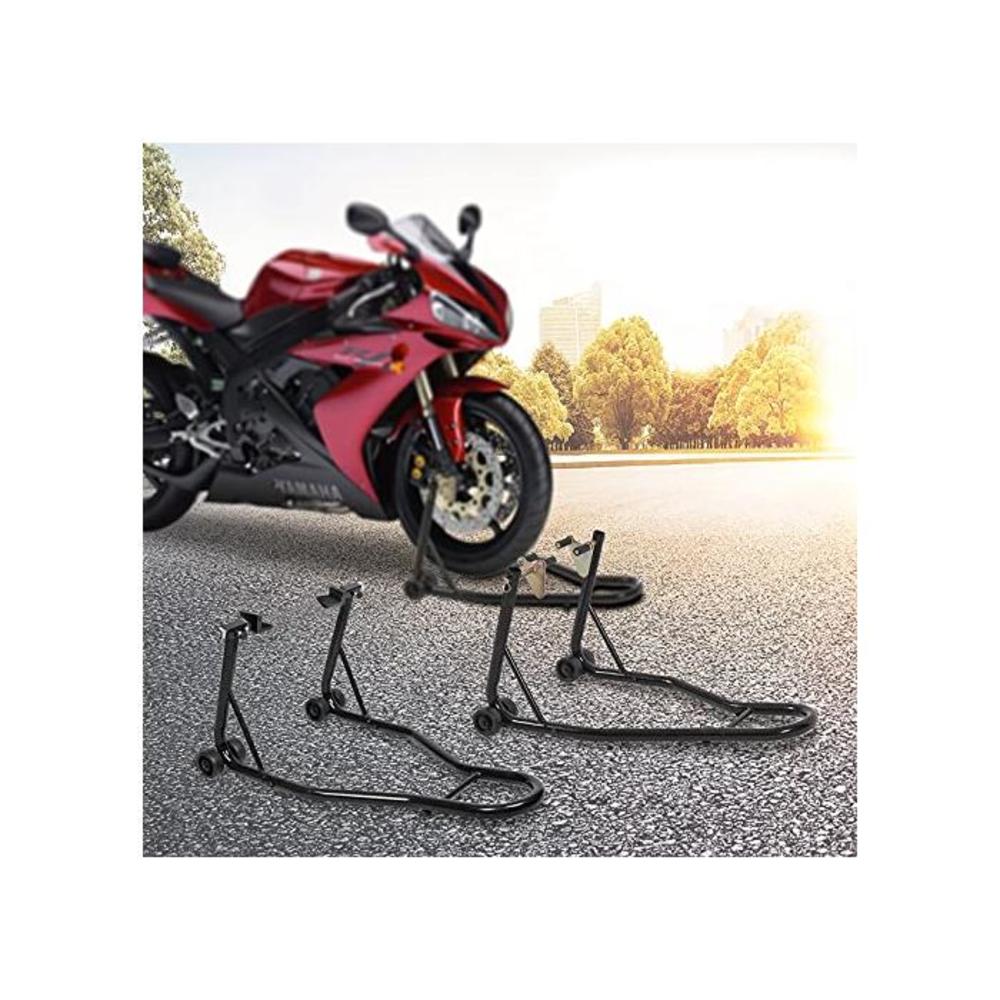 Universal Sport Bike Motorcycle Front &amp; Rear Combo Wheel Lift Stand Motorcycle Paddock Stand (2pk), Suitable for Motorcycle Bike Repair and Maintenance, Black B08BZ7CTPN