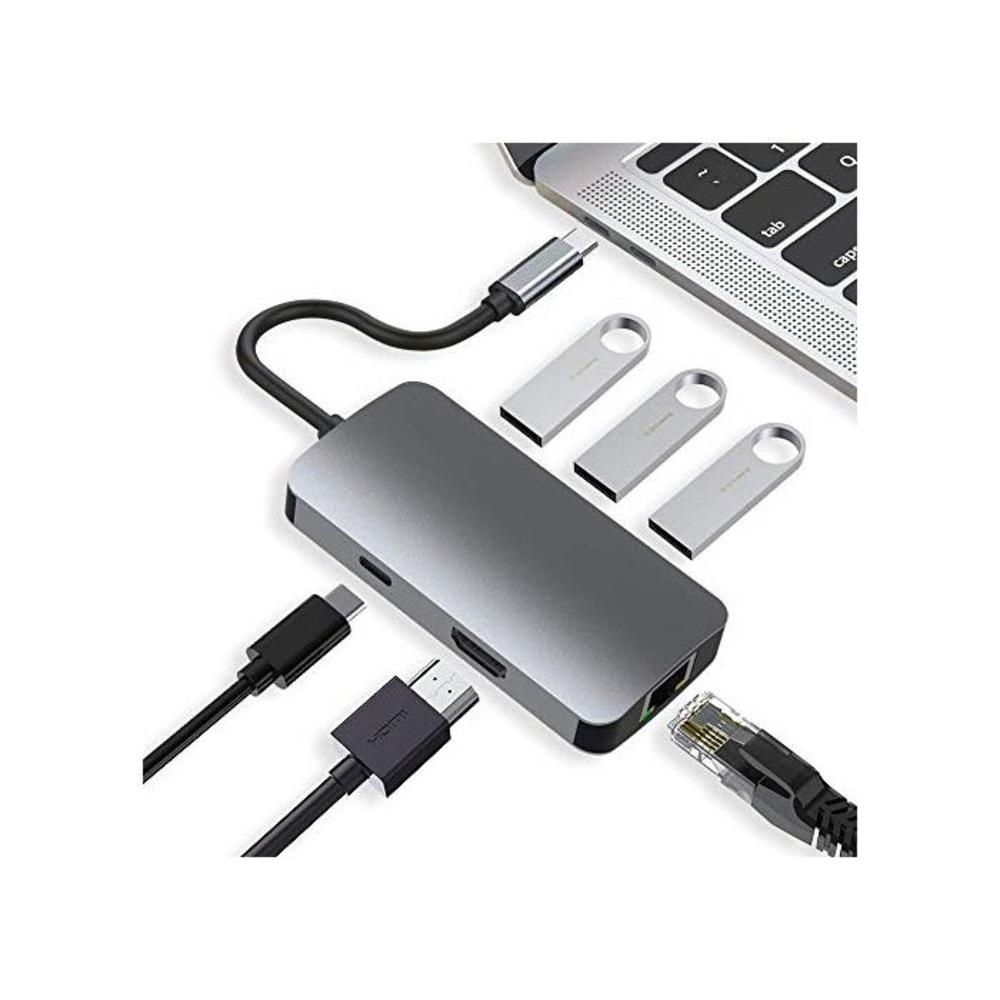 HARIBOL USB C Hub, MacBook Pro Adapter USB C Dongle, 6 in 1 USB C to HDMI Multiport Adapter with 1000M Ethernet, 4K USB C to HDMI, 3 USB 3.0 Ports, PD Charging Port for MacBook/Pro B0859TMPHT