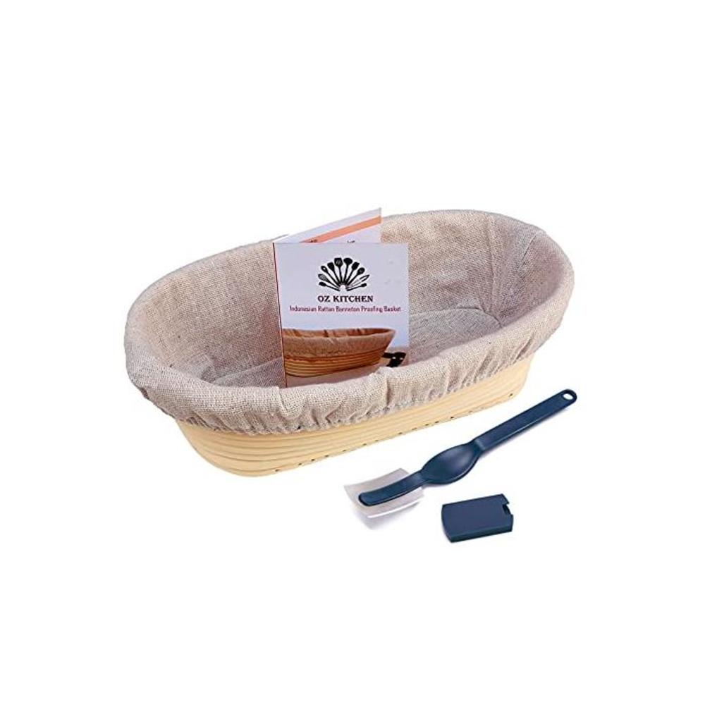 OZ KITCHENS Oval Bread Proofing Basket (25x15cm) with Bread Lame - Brotform Banneton Basket Handmade Unbleached Natural Cane with Washable Liner B08LGKLRYW