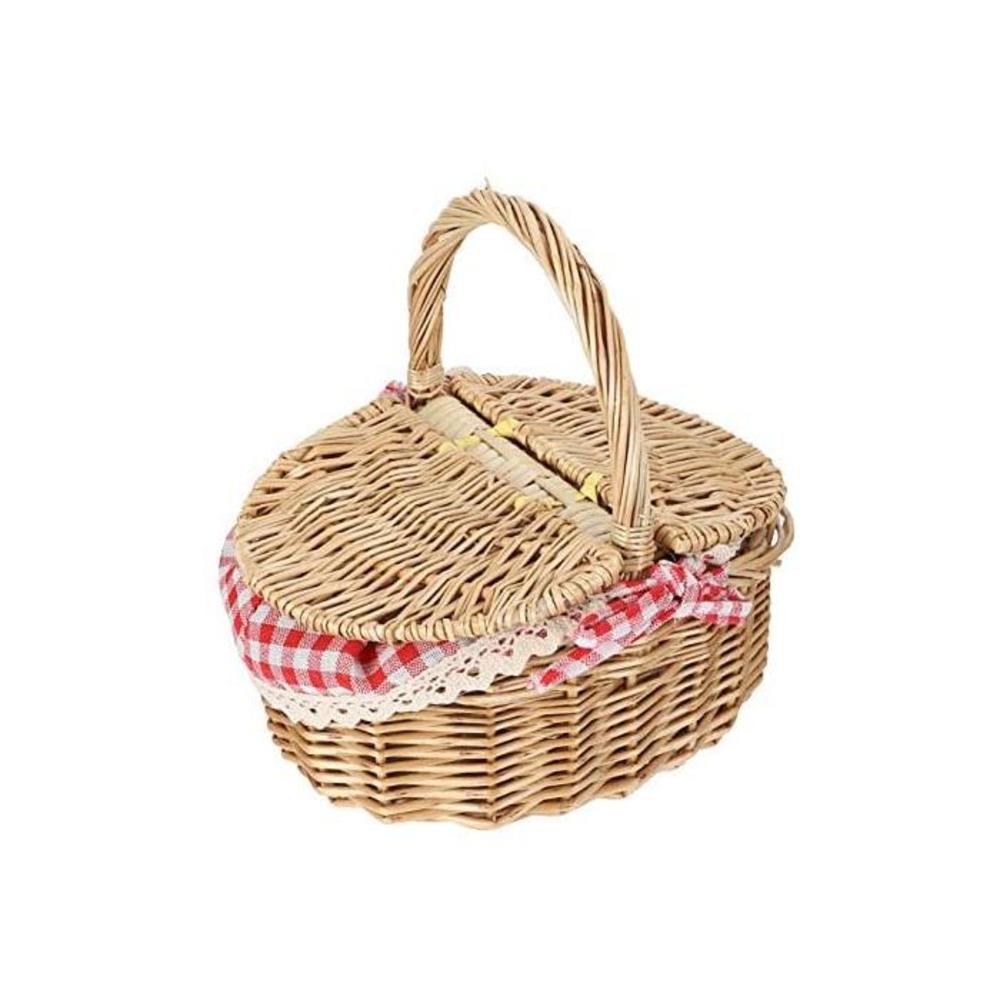 jojofuny Picnic Basket with Lid Handle Wicker Fruit Bread Vegetable Basket Willow Hamper for Home Outdoor B08Y8CXFG6