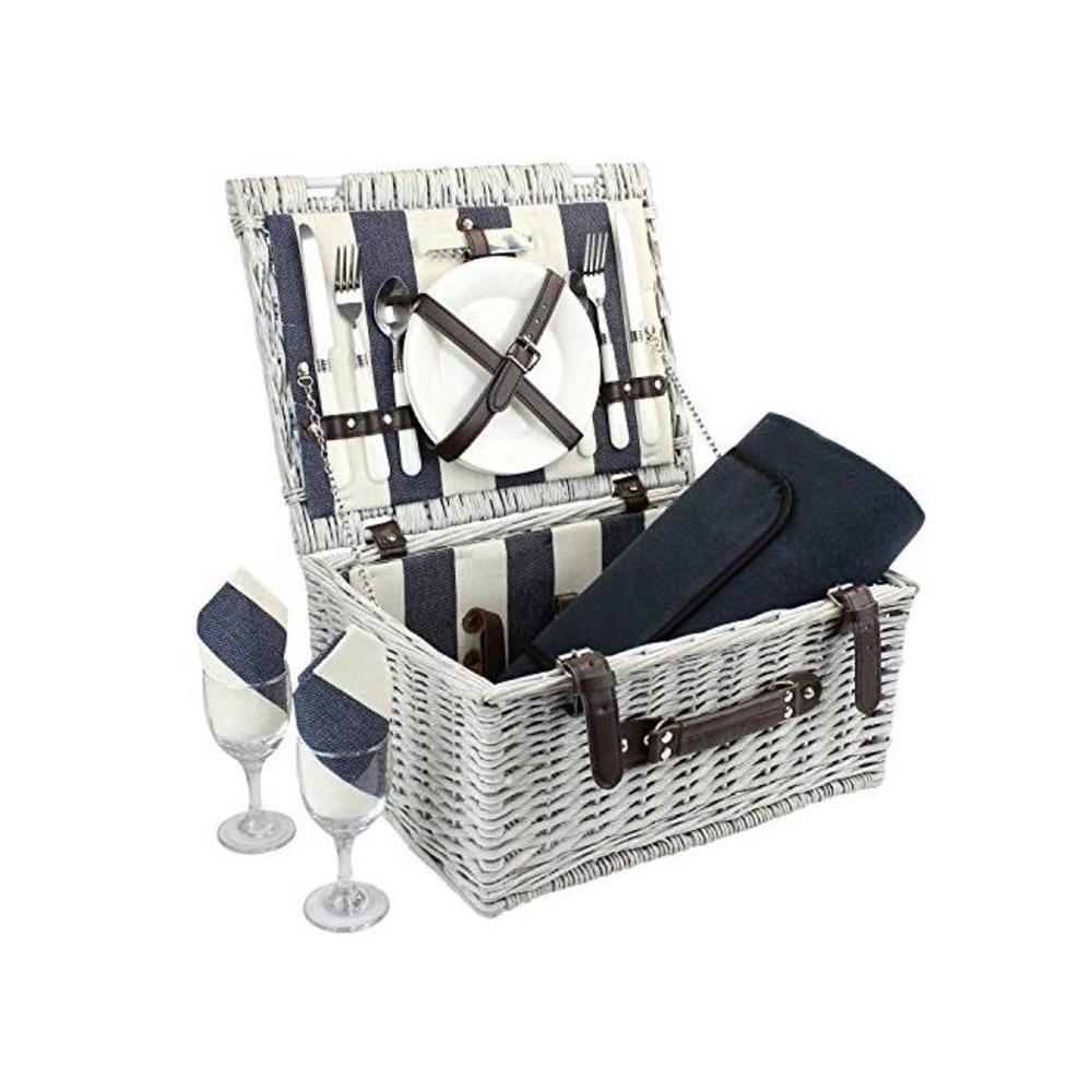 Home Innovation Picnic Basket for 2 with Waterproof Blanket, Durable Wicker Picnic Hamper Set, Willow Picnic Basket Accessories Plates and Utensils, Perfect Wedding, Anniversary or B07R7KSDBM