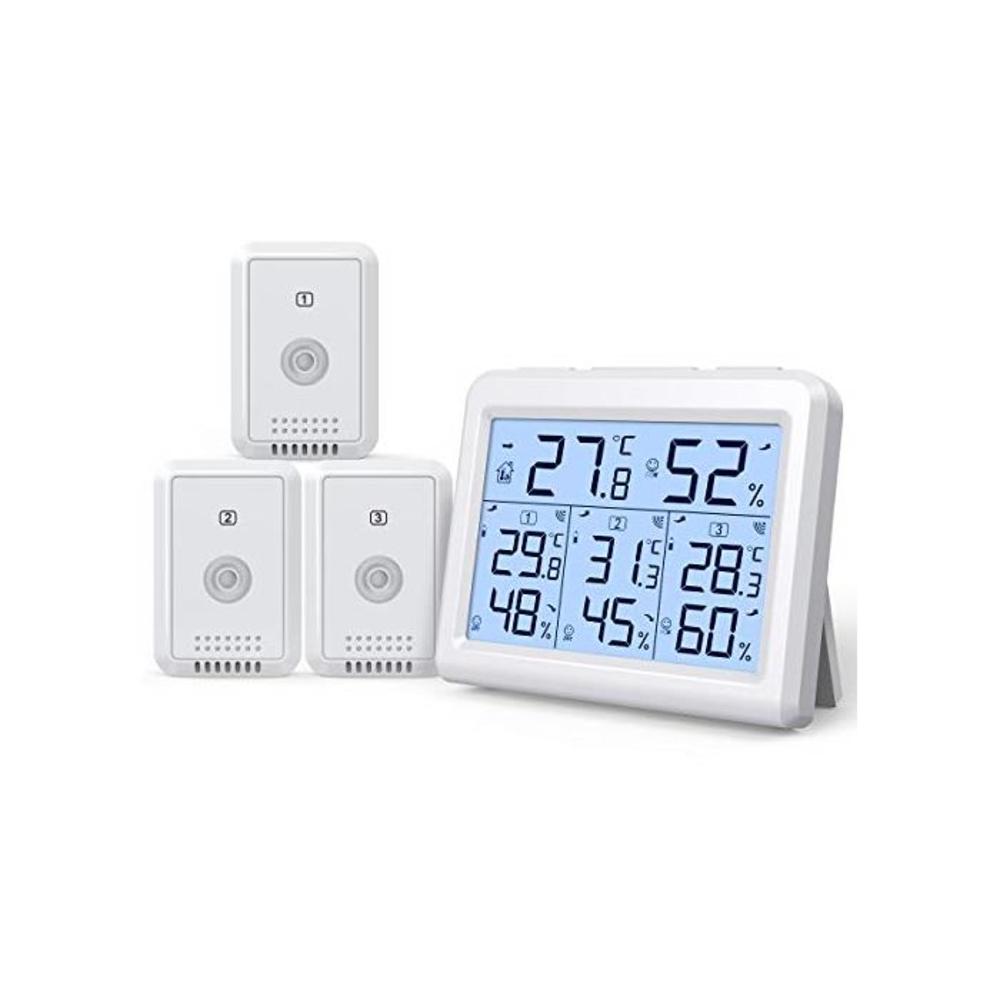 AMIR Indoor Outdoor Thermometer, 3 Channels Digital Hygrometer Thermometer with 3 Sensor, Humidity Monitor Wireless with LCD Display, Room Thermometer and Humidity Gauge for Home, B07JGRBZBB
