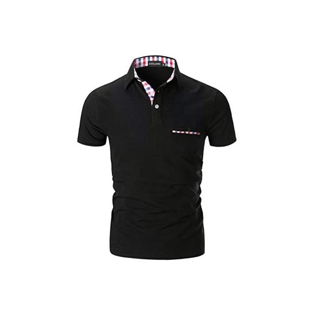 STTLZMC Mens Casual Short Sleeve Poloshirt with Fashion Plaid Splice T-Shirt B07NYPHN8Y