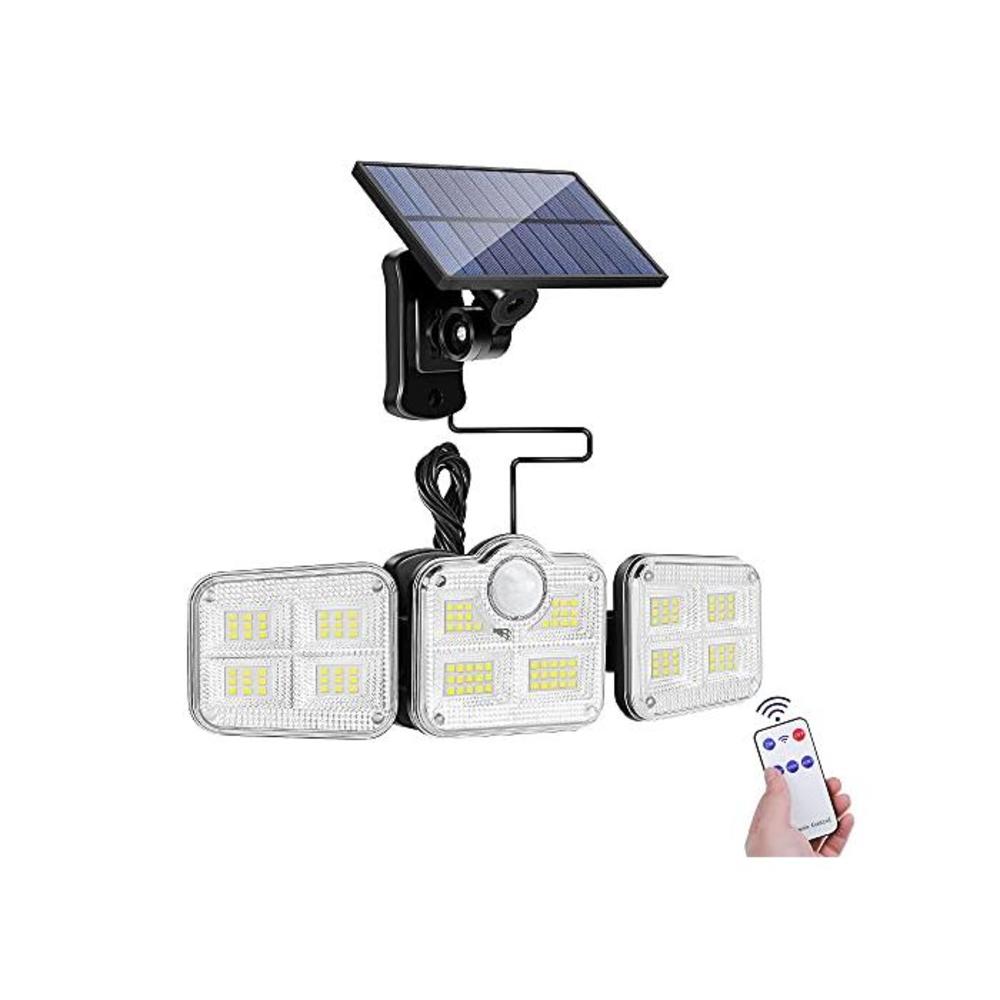 Solar Lights Outdoor, Remote control &amp; 3-Meter cable, Security wall light with 122 LED, Automatic Motion Sensor Flood Light, 360 ° Angle Adjustment, IP65 Waterproof Spotlight Light B09534GH2X