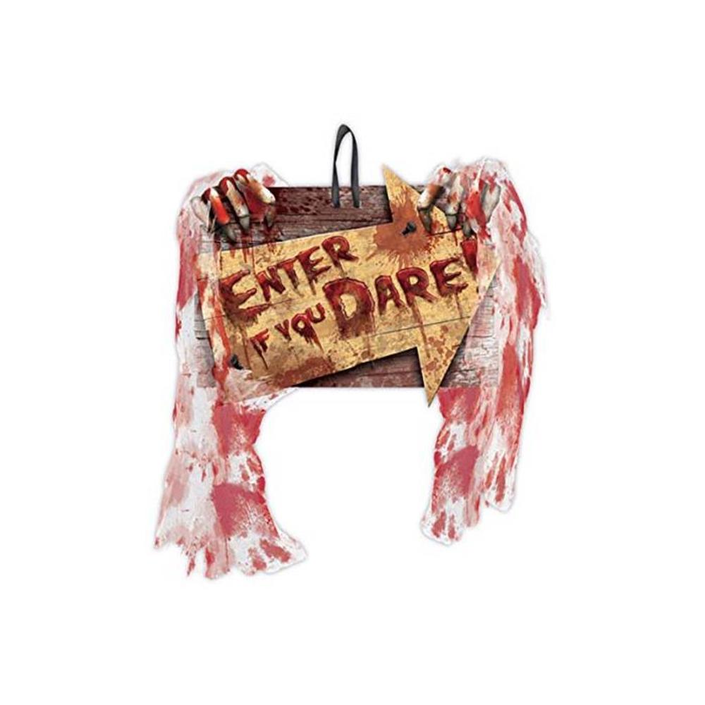 amscan Enter If You Dare Hanging Sign with Bloody Gauze, Multicolour, 1 piece (241203) B01FOIV42A