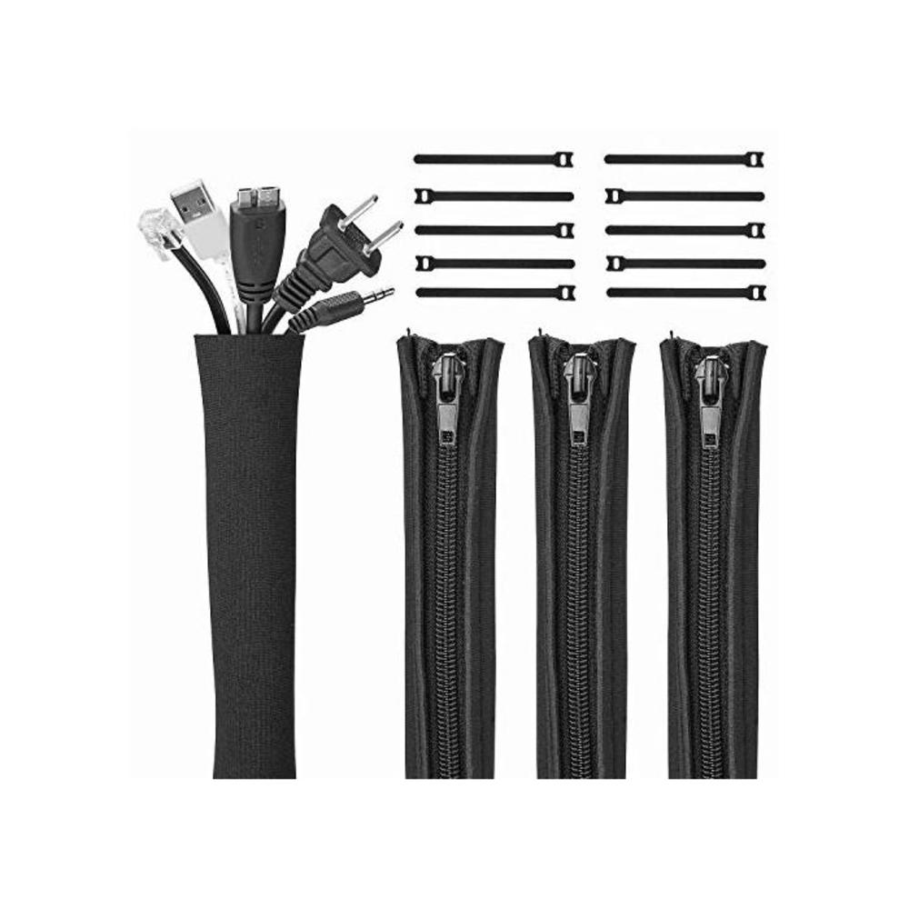 【4 Pack】 JOTO Cable Management Sleeve with 10 Pieces Cable Tie, 20 inch Cord Organizer System with Zipper for TV/Computer/Home Entertainment, Flexible Cable Sleeve Wrap Cover -Blac B08635MN5L