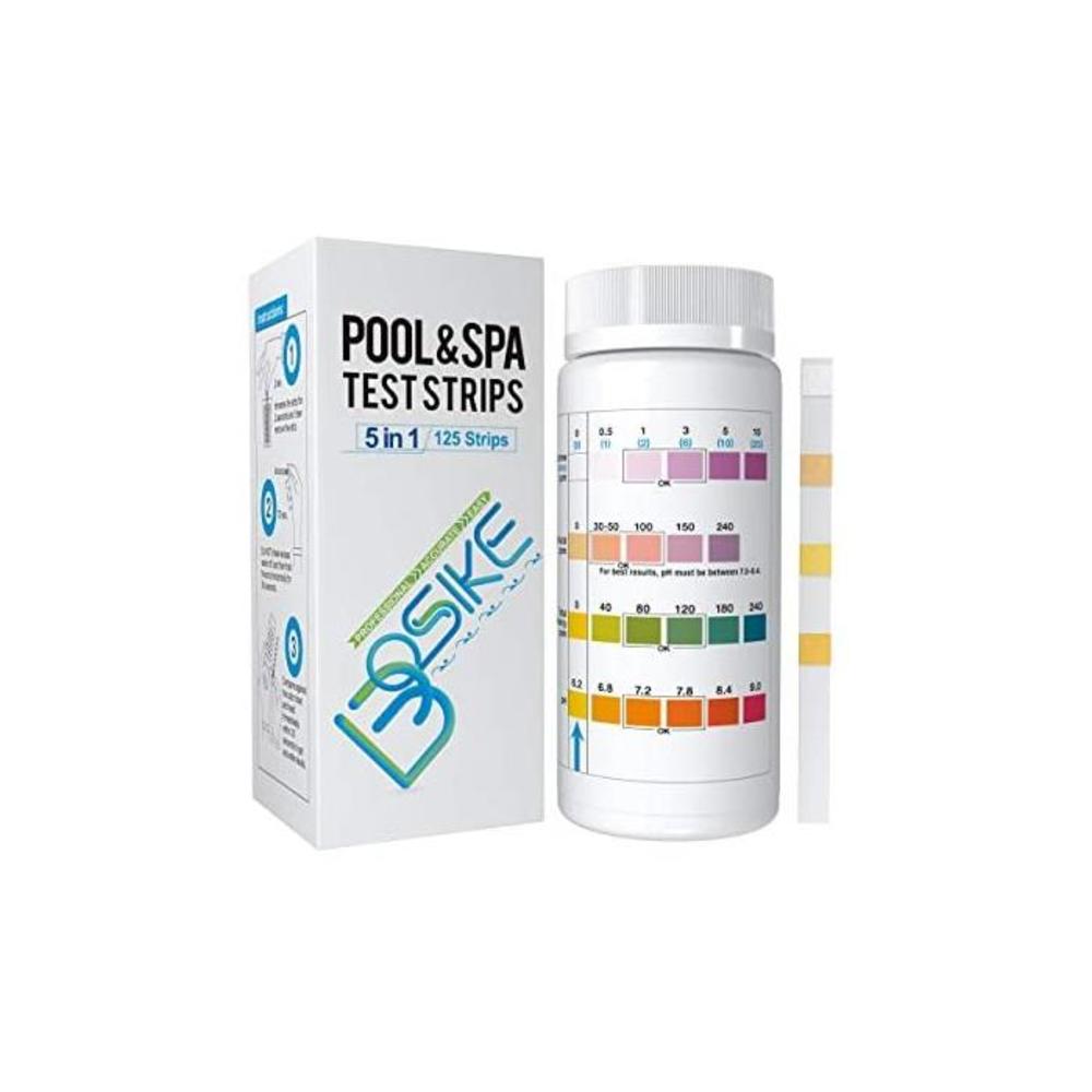 BOSIKE 5 in 1 Pool Test Strips,125 Strips SPA Test Strips for Hot Tub, Water Test Kit, Accurate Cyanuric Acid, Free Chlorine, Alkalinity,Bromine,and pH Testing B08CMS6XCG