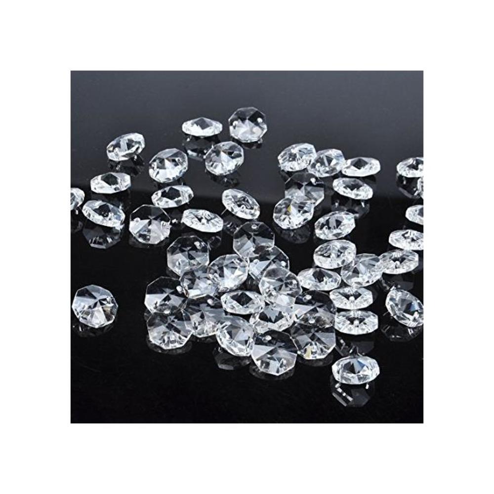 H&amp;D 50pcs 18mm Clear Crystal 2 Hole Octagon Beads Glass Chandelier Prisms Lamp Hanging Parts B00O1LYLC2