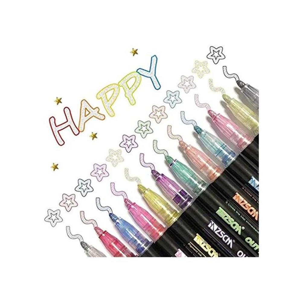 Dazzle Markers, Double Line Outline Pen Markers, 12 Colors Marker Pen Magic Shimmer Paint Pens for Highlight for Drawing/Painting/Posters/DIY Art Crafts B08NJLMTMN