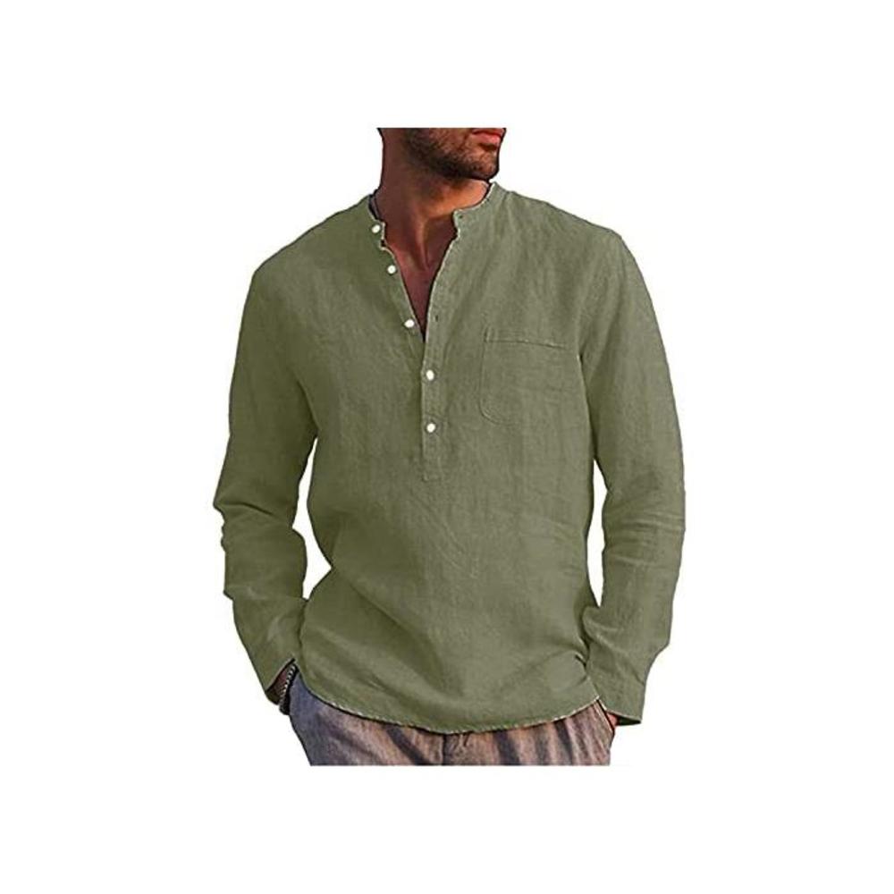 LVCBL Mens Linen Shirt Summer Long Sleeve Shirt with Pockets Casual Shirt B09C5J7K6L