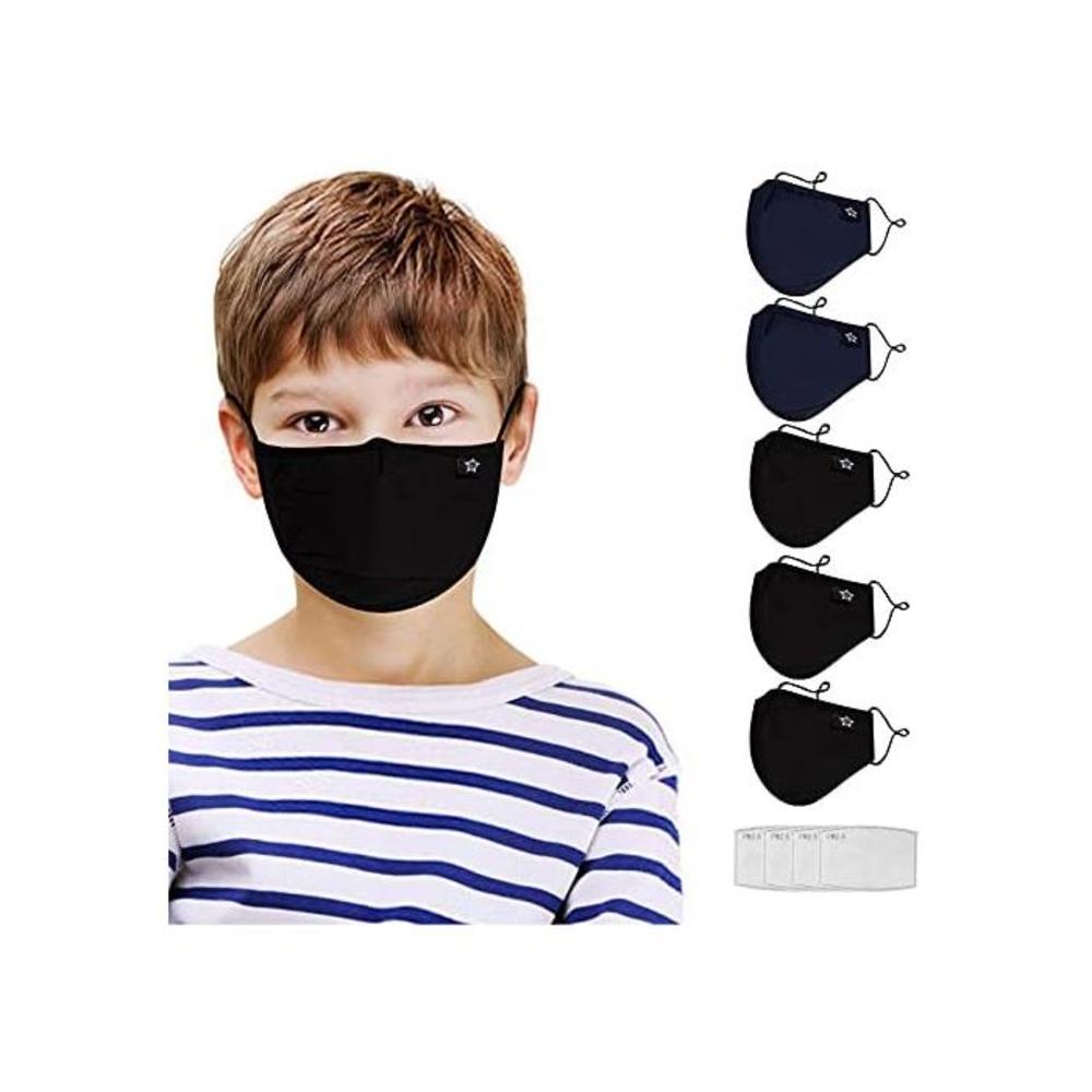 5pcs Kids Cotton Face Covering Set Washable and Reusable Cute Pattern Cloth Comfort Dust Cover for teen Unisex Boys Girls B09DL48JRC