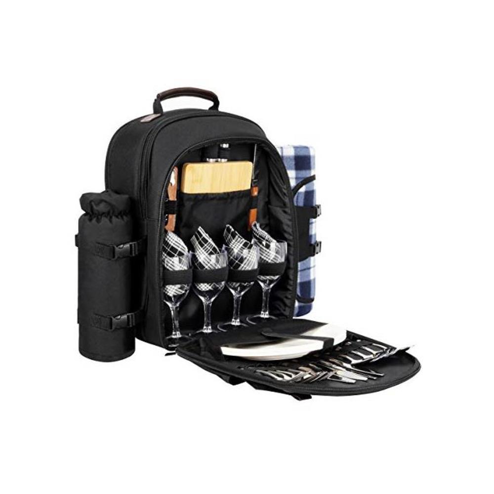 Sunflora Picnic Backpack for 4 Person Set Pack with Stainless Steel Flatwares and Insulated Waterproof Pouch for Family Outdoor Camping (Black) B07VWDSHSF