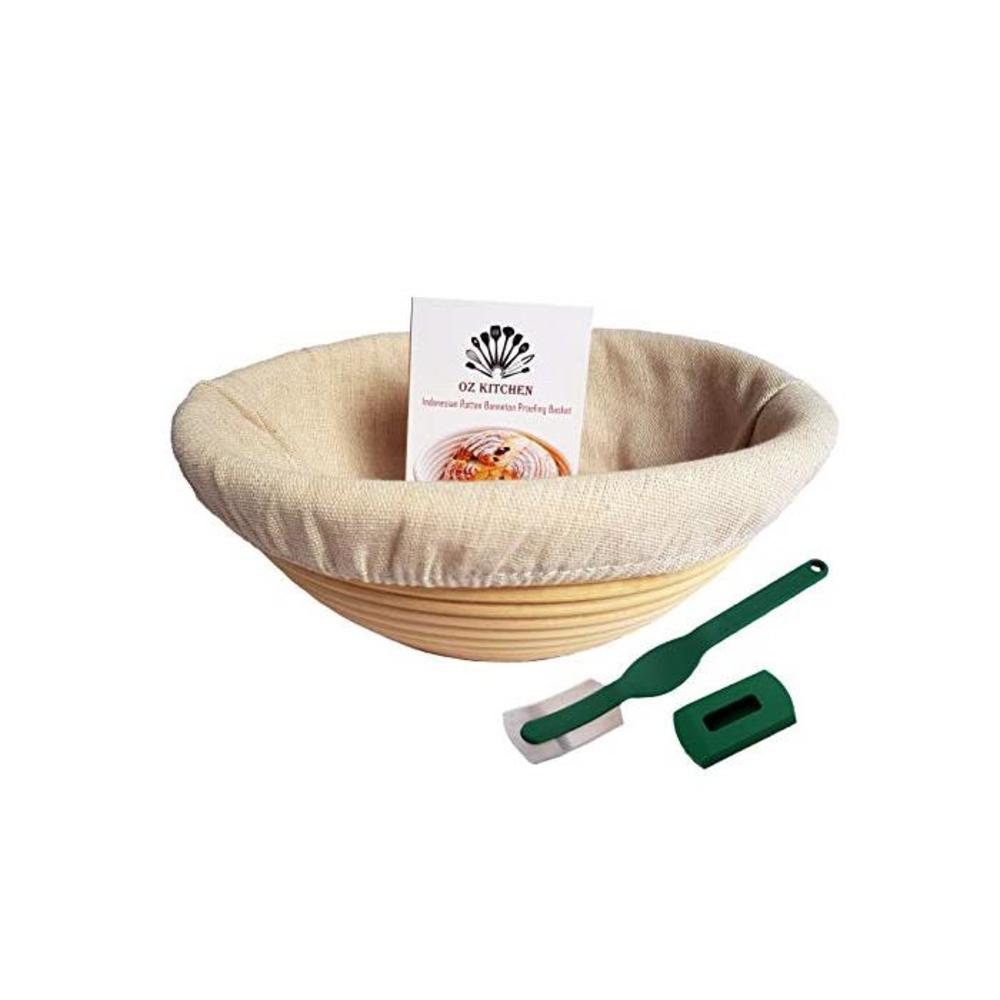 OZ KITCHENS Round Bread Proofing Basket 23cm with Bread lame - Banneton Brotform Basket Handmade Unbleached Natural Cane with washable liner B08LBCD2JB