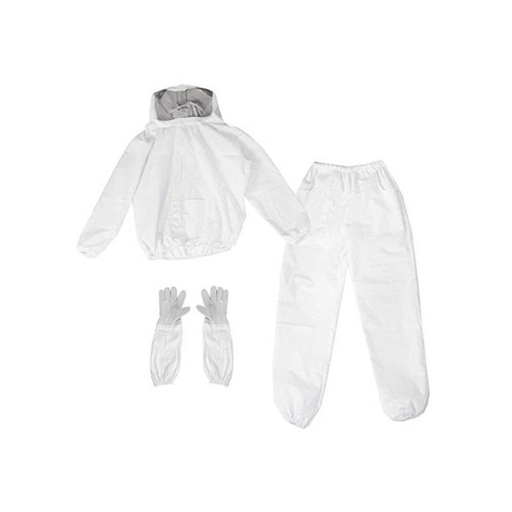 HunterBee Professional White Thin Beekeeping Protective Set Gear Suit, Jacket, Pull Over, Beekeeper Head Netting, Smock with Veil, Hooded Veil B086QS3BKW