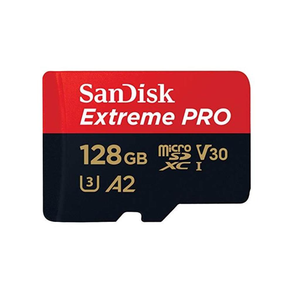 Sandisk Extreme Pro microSDXC, SQXCY 128GB, V30, U3, C10, A2, UHS-I, 170MB/s R, 90MB/s W, 4x6, SD adaptor, Lifetime Limited, Red/black (SDSQXCY-128G-GN6) B07G3H5RBT