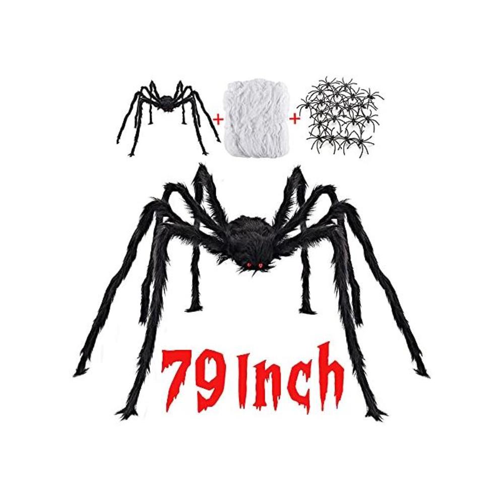 Halloween Decorations Outdoor with 6.6 Ft Giant Spider Scary Hairy Spider, 400sqft Spider Web, 20 Black Plastic Spiders Props for Outside Indoor House Yard Halloween Decor Party Fa B07XBMKH2M