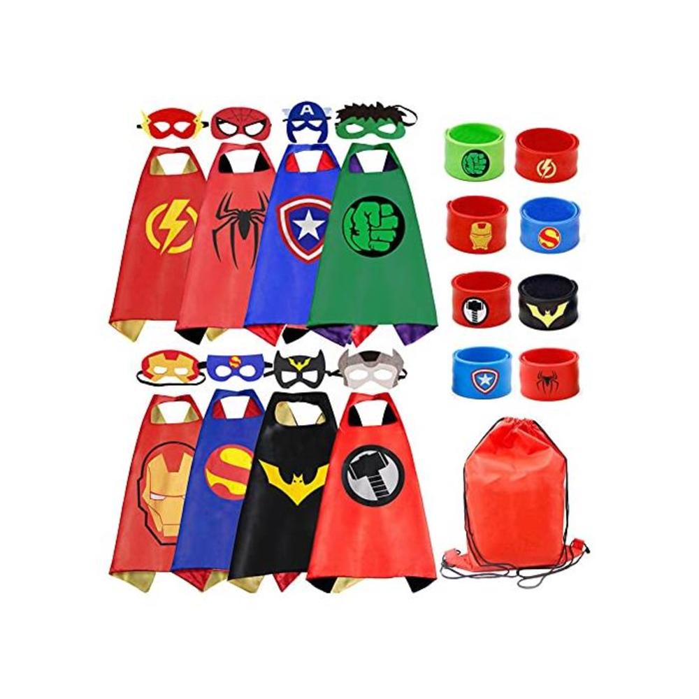 RioRand Kids Dress Up 8PCS Superhero Capes Set and Slap Bracelets for Boys Costumes Birthday Party Gifts B087YV317Q
