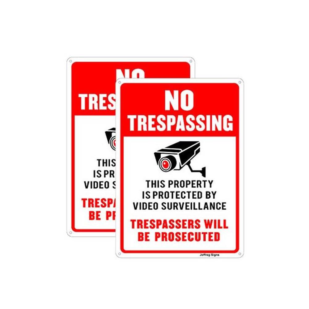 Joffreg Video Surveillance No Trespassing Sign,CCTV Security Camera Sign,UV Protected,Indoor Or Outdoor Use,20 x 30 cm,Reflective Aluminum,2 Pack B08R8HYH1X