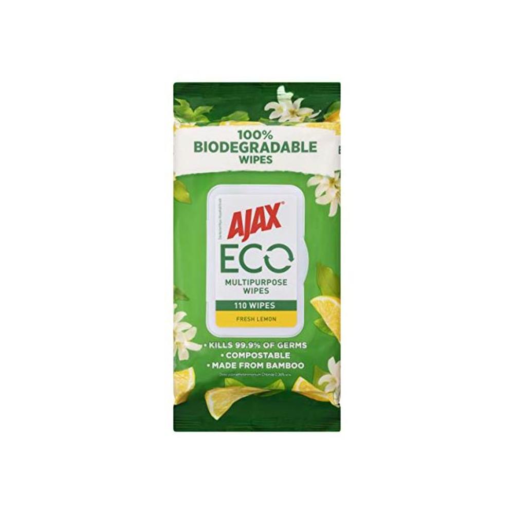 Ajax Eco Antibacterial Disinfectant Surface Cleaning Wipes, Bulk 110 Pack, Fresh Lemon, Multipurpose, Biodegradable and Compostable, Made with Bamboo Fibres B087C2Y1K3