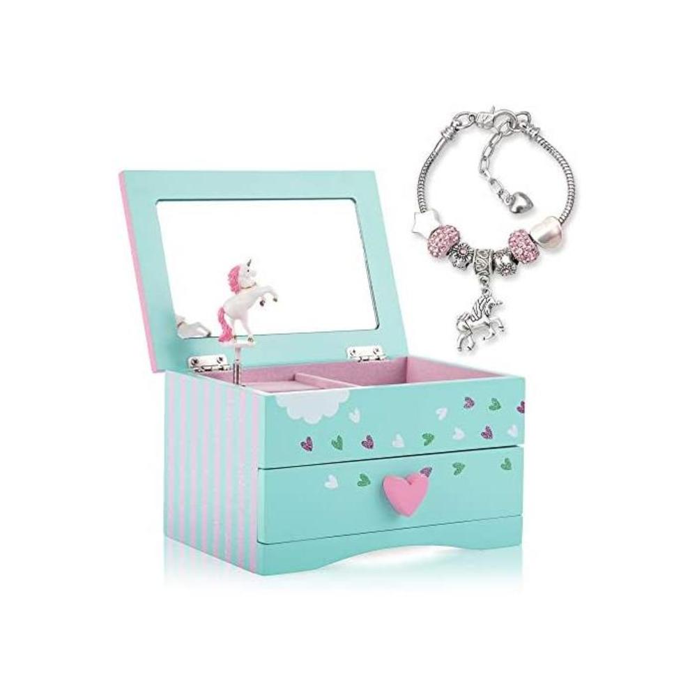 Amitié Lane Unicorn Jewellery Box For Girls PLUS Augmented Reality Experience (STEM Toy) - Unicorn Music Box With Pullout Drawer and Unicorn Charm Bracelet B07YXFZDDK