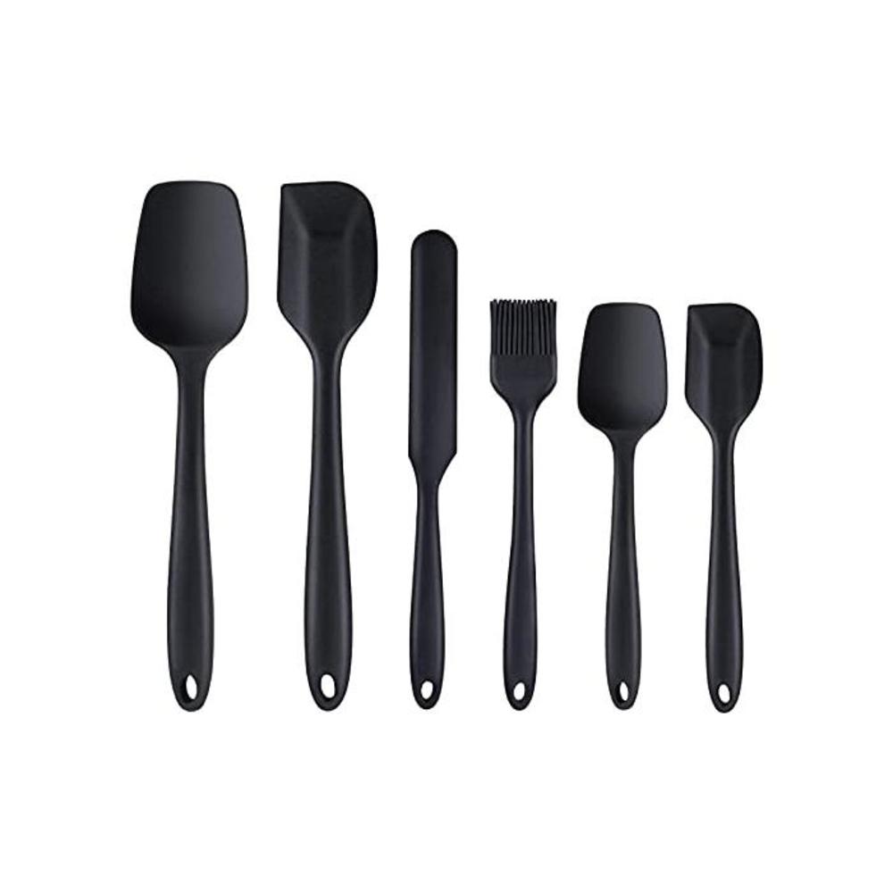 Luxerlife Silicone Spatula, 6 Piece Non-Scratch Heat Resistant Rubber Spatula with Stainless Steel Core, Non Stick and Great Grips Spatulas for Cooking, Baking and Mixing (Black) B08FSW3GML