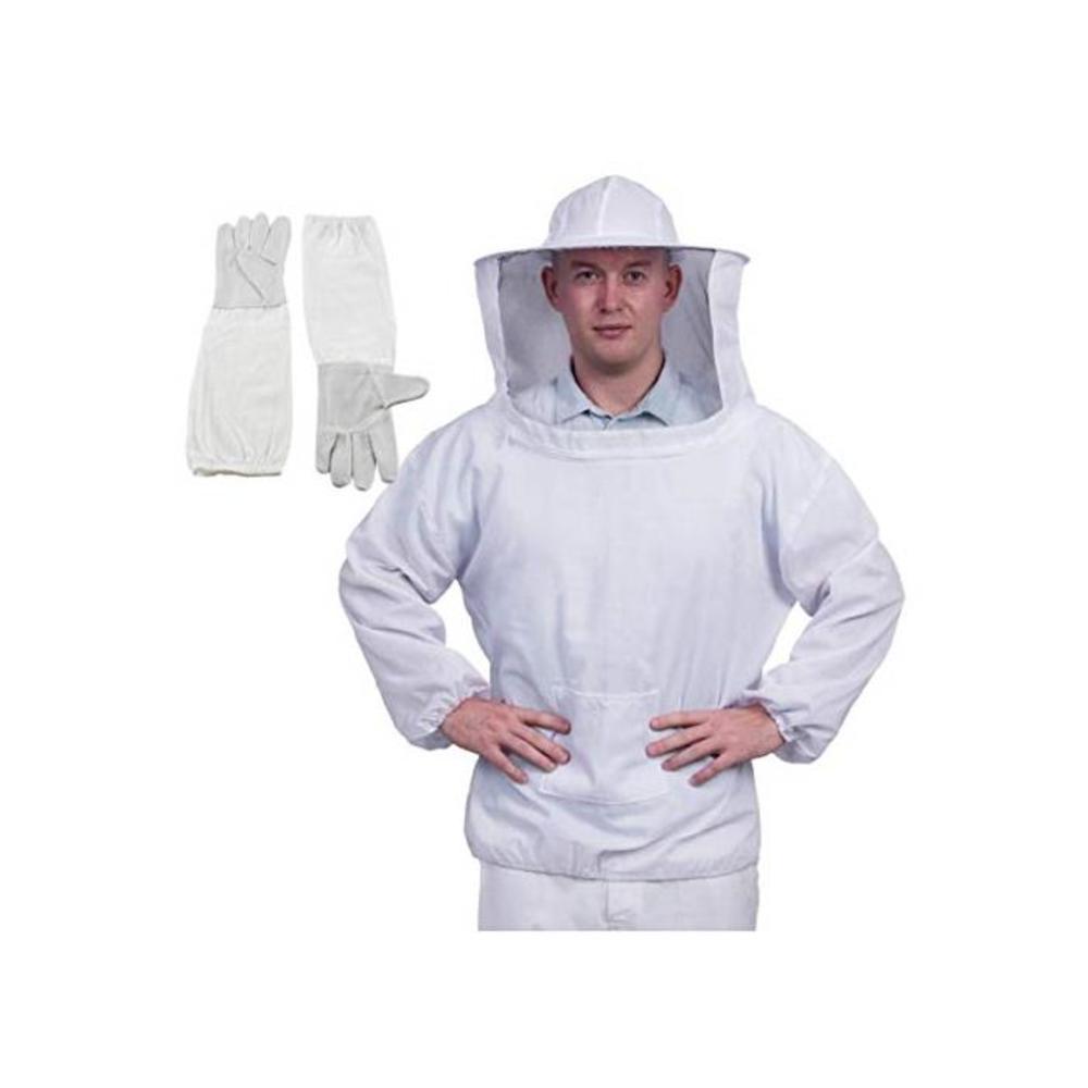 HunterBee Professional White Thin Beekeeping Protective Set Gear Suit, Jacket, Pull Over, Beekeeper Head Netting, Smock with Veil, Hooded Vei B086QR6CMX