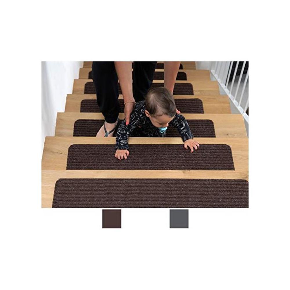 BRITOR Non Slip Carpet Stair Treads, Set of 2, Rug Non Skid Runner for Grip and Beauty. Safety Slip Resistant for Kids, Elders, and Dogs. 20cm x 75cm, Brown/Gray, Pre Applied Adhes B085DJ5JGX